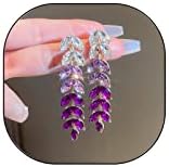 Women's Stylish Purple Rhinestone Tassel Earrings with Lever-back Closure, Cluster Design and Shimmering Crystal Gems