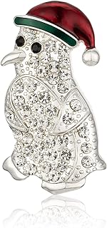 Penguin with Christmas Hat Pins Rhinestone Crystal Sparkling Christmas Brooch for Women Gifts Holiday Party Decorations with Message Card & Box