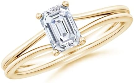 Angara Lab-Grown Emerald-Cut Diamond Double Shank Solitaire Engagement Ring in 14k Gold/Silver/Platinum | April Birthstone Jewelry for Her