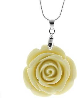 Gem Stone King 35mm Simulated Beige Coral Carved Rose Flower Pendant With 16+2 Inches Extended Chain