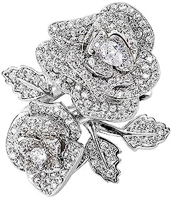 Double Camellia Flower Cubic Zirconia Open Adjustable Statement Rings for Women Girls Dainty Luxury 18K Real White Gold Plated Sparkly Crystal Flowers Engagement Wedding Finger Ring Fashion Jewelry Xmas Valentine's Day Birthday Gifts Girlfriend