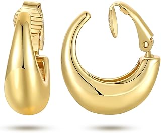 Gold Clip on Hoop Earrings for Women Chunky Hypoallergenic Hoop Earrings Non Pierced Ears Hoops Gift