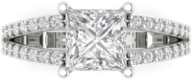 2.42 carat Princess Cut Genuine Clear Simulated Diamond Bridal Wedding Anniversary Proposal 18K White Gold Solitaire s Ring