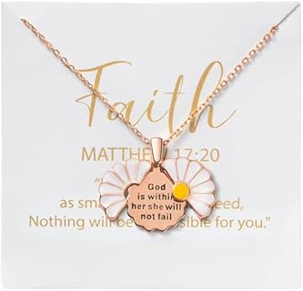 PANTIDE Christian Daisy Locket Necklace for Women Girls - Engraved Faith Religious Necklace Inspirational Stainless Steel Necklace Jewelry Birthday Gift