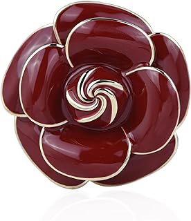 Fenni Jewelry Women's Crystal-Adorned Camellia Flower Brooch Pin - Enamel Uranium Glass, Alloy Metal, Pin Clasp - Elegant Wedding and Party Accessory