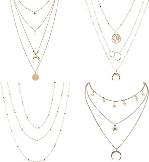 RINHOO 4-6Pcs Gold/Silver Layered Choker Necklace with Moon Star Coin Pendants for Women and Girls - Versatile, All-Occasion Jewelry Design