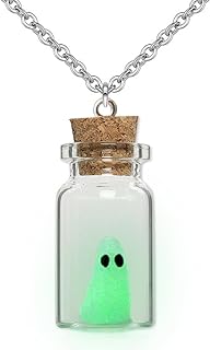 Ghost in A Bottle Pendant Necklace,Glow In The Dark Ghost Necklace The Adopt A Ghost Necklace Halloween Jewelry for Women and Men