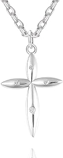 Sterling Silver Cross Choker Necklace with Lobster Claw Clasp for Women and Men, Rolo Chain Design