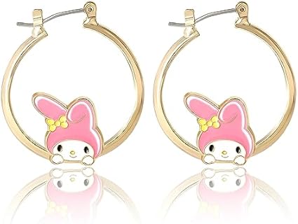 Sanrio My Melody Hoop Earrings, Imit. Flash Plated and Enamel My Melody Earrings Officially Licensed Hello Kitty and Friends