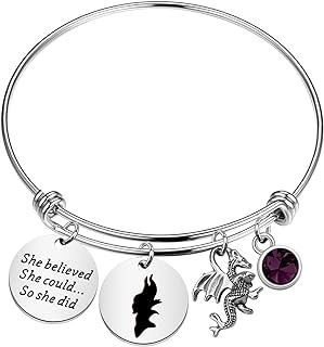 PLITI Stainless Steel Motivational Disney Bangle with Box Chain - 'She Believed She Could So She Did' Design