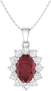14K White Gold Ruby Choker Necklace with Spring Ring Clasp and Cable Chain for Women, Oval Design