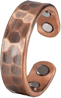 Hammered Design Copper Rings Men Women Adjustable Vintage Solid Copper Magnetic Rings Wedding Rings Open Cuff Rings (Men), Copper,Brass