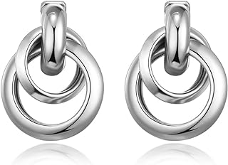 Silver Knot Clip On Earrings Statement Oval Clip On Earrings for Women Girls No Pierced