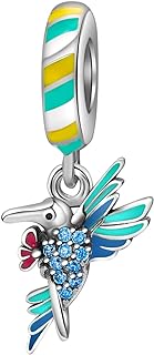 Sterling Silver Hummingbird Charm Bracelet with Cubic Zirconia for Women, Dangle Design Valentines/Birthday Gift