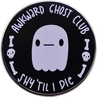 The Awkward Ghost Club Shy Til I Die Enamel Pin Cute Ghost Brooch Funny Halloween Lapel Pins Badge Punk Anime Pins for Backpacks Bag Hat Decor Accessories