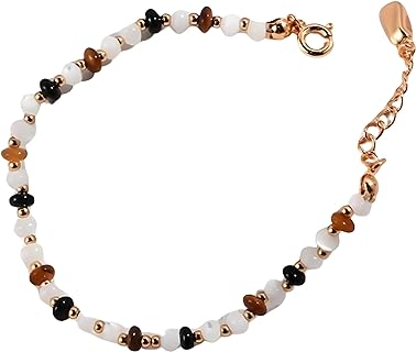 S925 Sterling Silver Beaded Bracelet with Natural Pearls and Ocean Agate, No Clasp Needed, Tiger Eye Stone Accents, Unisex, Elegant Design