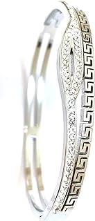 HANDMADE 18kt Egyptian Eye Greek Key Design Bracelet Elite Greek Meander Bracelet Jewellery 18k WHITE GOLD Vermeil 58 Austrian Crystal DIAMOND Bangle WISDOM SUCCESS LUCK LOVE New Year's gift for women