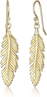 Boucles d'Oreilles Plume Plaqué Or Elli pour Femme avec Enfileur, Facettes Élégantes, 4 cm de Hauteur et 0.9 cm de Largeur, Idéal pour un Look Raffiné au Quotidien