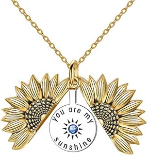 Sterling Silver Birthstone Locket Necklace - Charming YFN Sunflower Design with Cubic Zirconia on Box Chain - Ideal Birthday Gift for Her