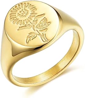 Stainless Steel Sunflower Engagement Ring with Cubic Zirconia for Girls and Women in Dome Signet Design