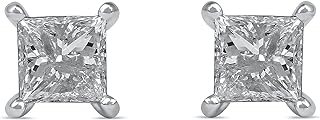 14k White Gold Diamond Solitaire Stud Earrings with Push Back for Women, Elegant and Timeless Design