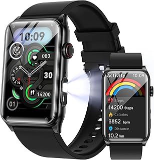 Aumesovi Bluetooth5.4通話機能付きスマートウォッチ、1.57インチ大画面と懐中電灯搭載。ユニセックス向け、多様な運動モード対応。