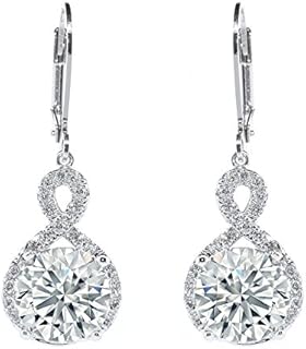 Cate & Chloe Alessandra 18k White Gold Dangle Earrings | Round Cut Cubic Zirconia Earrings, Women's Drop & Dangle Earrings, Infinity Halo Silver Earring Set, Hypoallergenic Earrings Fashion Jewelry