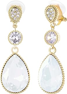 Clip On 18 * 13MM Big Crystal Dangle Non Pierced Earrings for Women Costume Jewelry