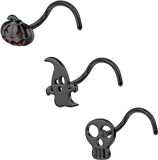 20G Nose Ring Studs, 313L Stainless Steel L-Shaped Nose Rings, Spider L Bend Nose Screws, Nose Piercing Jewelry for Women Men Black