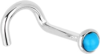 Body Candy 14k White Gold Turquoise Nose Stud, 18 Gauge Right Nostril Screw, Bezel Set Turquoise - Minimalistic Elegance for Daily Wear