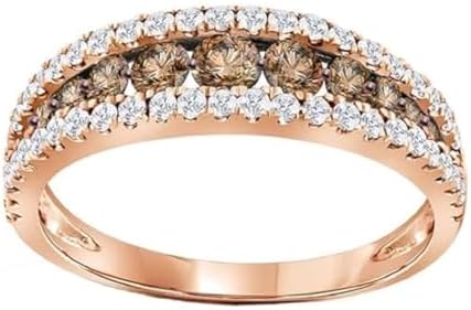 2.00 Ct Round Cut Chocolate Diamond & Cubic Zirconia Wedding Engagement Eternity Band Ring 14k Rose Gold Finish For Women's.