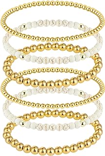 Gold Bead Bracelets for Women Stackable Gold Beaded Bracelets Non Tarnish 14K Gold Plated Stretch Gold Ball Bracelets Dainty Gold Bohemian Jewelry Bracelet Hypoallergenic Gold Stacking Bracelets