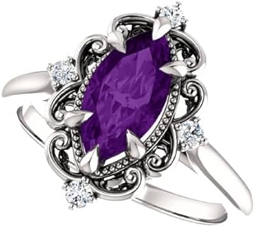 Victorian Style 1.0 CT Purple Amethyst Marquise Engagement Ring in 925 Sterling Silver, Ideal Gift for Wife or Girlfriend, Filigree Design