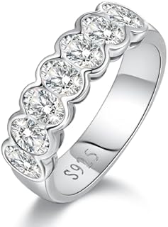 Sparkling Cubic Zirconia Encrusted 925 Sterling Silver Half Bezel Eternity Promise Ring for Women - Hypoallergenic Sizes 5-9