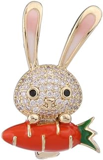 Ball Clasp Gold Plated Vintage Rabbit Brooch with Cubic Zirconia for Women and Girls, Quirky Animal Design