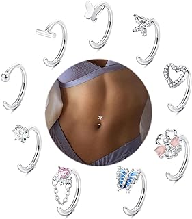 ORAZIO Belly Button Ring Surgical Steel Belly Rings for Women Hypoallergenic Belly Button Hoop Simple Belly Button Hoops Belly Piercing Silver Rose Gold Navel Rings for Women