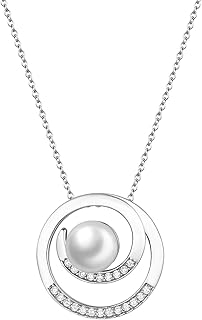 OIDEA Damen Halskette mit einer Perle, aus 925 Sterling Silber und funkelnden Zirkonia, Länge 45-50cm, ideal als Geschenk für Frauen zu Valentinstag oder besonderen Anlässen