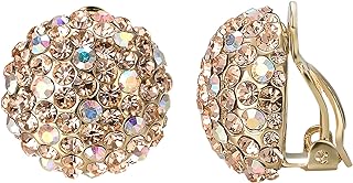 Yoursfs Gold Big Clip On Earrings Round Austrian Crystals 18k Rose Gold Plated Earring Jewelry Women
