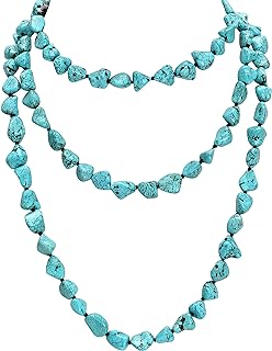 POTESSA Turquoise Beads Endless Necklace Long Knotted Stone Multi-Strand Layer Necklaces Handmade Jewelry
