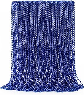 50PCS Christmas Bead Necklace, Blue Bead Necklaces Stuff, 33" Mardi Gras Beads Necklace Costume, Festival Parade Throw Accessories for Wedding Birthday Party Events Supplies Decorations
