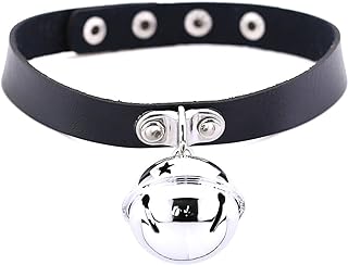 Faux Leather and Lace Bell Choker Necklace Set with Easy-Hook Clasp for Women and Girls - Kitten Play, Punk Cosplay Accessories