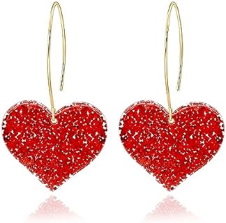 18k Gold Plated Heart Drop Earrings with French Wire Back for Women, Dangling Love Heart Design
