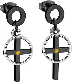 Black Stainless Steel Cross Earrings, Mustard Seed Stud Dangle Earrings Charm Ear Jewelry for Women Teen Girls ZY005-black