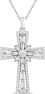 Exquisite 10K White Gold Diamond Cross Pendant Necklace with Rope Chain and Spring Ring Clasp, Ideal for Men and Women