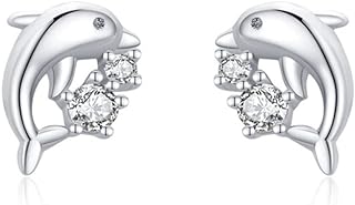 925 Sterling Silver Tiny Dolphin Stud Earrings with Cubic Zirconia Gems and Secure Push-Back Design, Hypoallergenic, Perfect Jewelry Gift for Women and Girls
