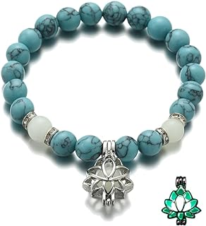 Lotus Flower Bracelet for Women Men Luminous Flower Lotus Turquoise Beaded Bracelet Charm Girls Glow In The Dark Jewelry Adjustable