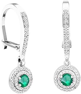 Dazzlingrock Collection 10K 4 MM Each Round Gemstone & White Diamond Ladies Halo Dangling Drop Earrings, White Gold