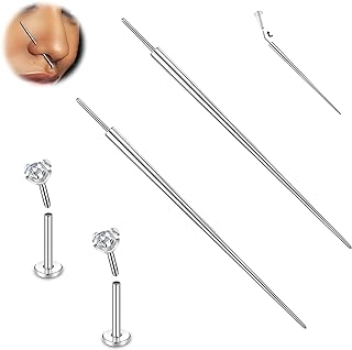 BodyAce G23 Titanium Nose Stud Piercing Kit with 14G to 18G Taper Insertion Pin for Nose, Ear, Navel, Lip, Eyebrow - Safe & Easy Jewelry Change Tool