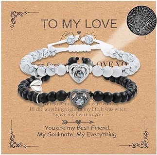 Magnetic Buckle Black Bead Bracelet with Heart Projection Pendant - Stainless Steel Bead Chain - Perfect for Couples - Unique "I Love You" in 100 Languages Design