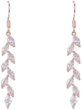Wedding Dangle Earrings, Marquise Cubic Zirconia Crystal Chandelier Earrings for Brides, Bridesmaid, Women and Girl Prom, Rose Gold Leaf Long Drop Earrings
